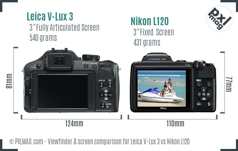 Leica V-Lux 3 vs Nikon L120 Screen and Viewfinder comparison