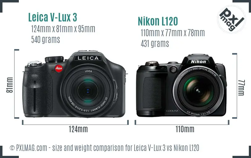 Leica V-Lux 3 vs Nikon L120 size comparison