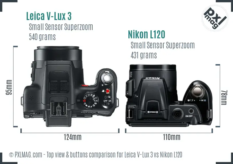Leica V-Lux 3 vs Nikon L120 top view buttons comparison