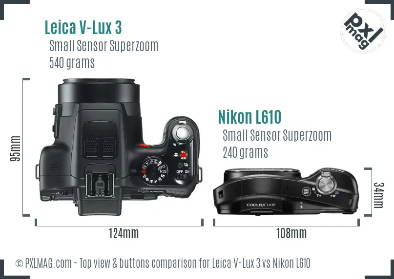 Leica V-Lux 3 vs Nikon L610 top view buttons comparison Leica V-Lux 3 vs Nikon L610 top view buttons comparison