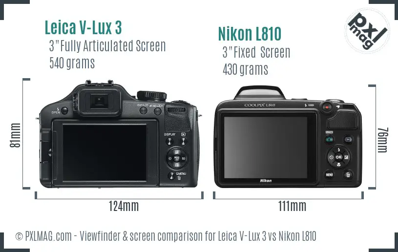 Leica V-Lux 3 vs Nikon L810 Screen and Viewfinder comparison