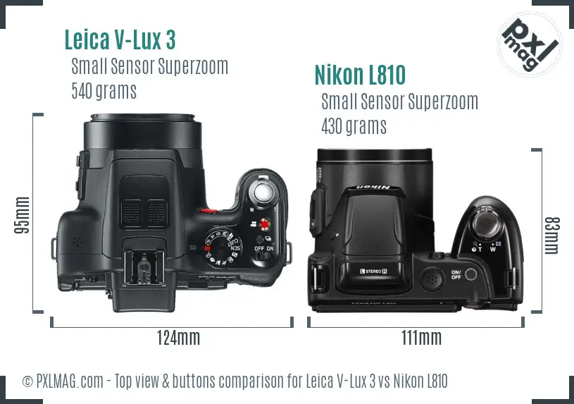 Leica V-Lux 3 vs Nikon L810 top view buttons comparison