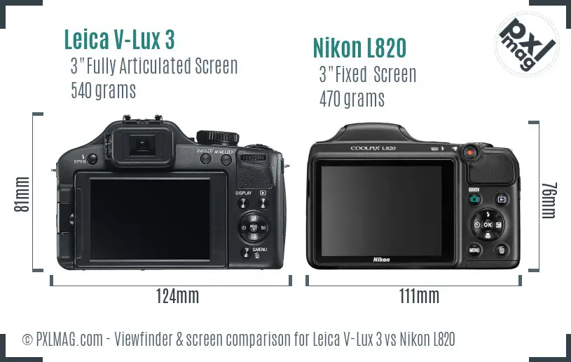 Leica V-Lux 3 vs Nikon L820 Screen and Viewfinder comparison