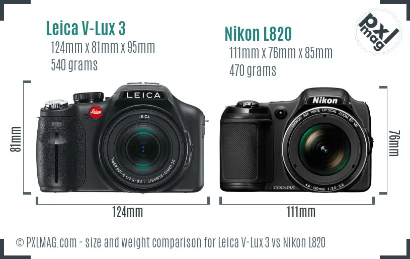 Leica V-Lux 3 vs Nikon L820 size comparison