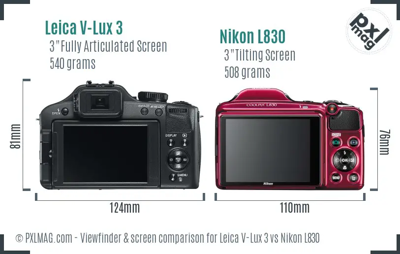 Leica V-Lux 3 vs Nikon L830 Screen and Viewfinder comparison