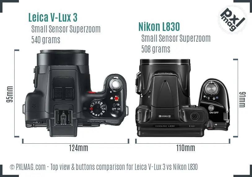 Leica V-Lux 3 vs Nikon L830 top view buttons comparison