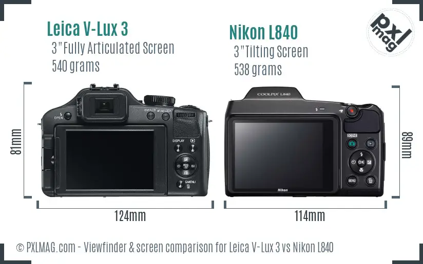 Leica V-Lux 3 vs Nikon L840 Screen and Viewfinder comparison