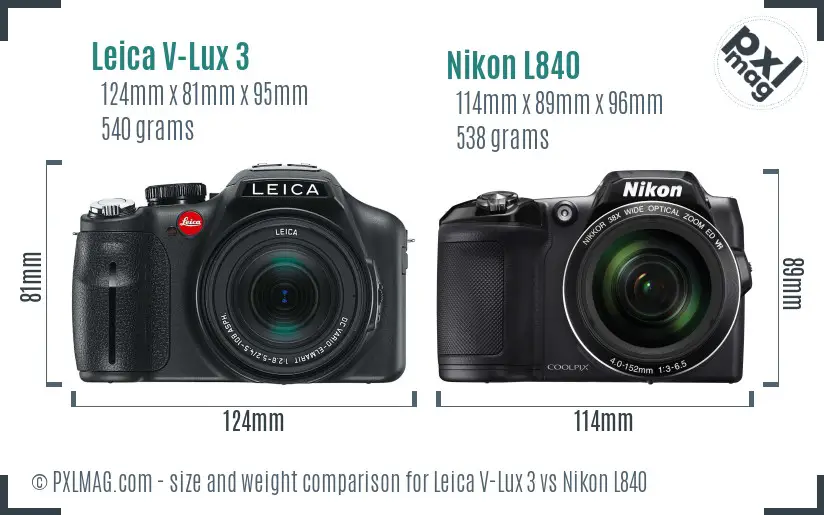 Leica V-Lux 3 vs Nikon L840 size comparison