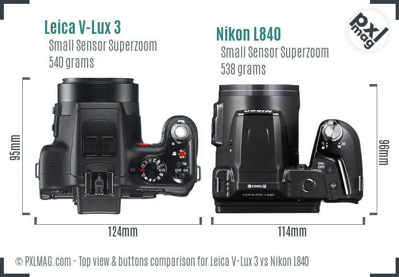 Leica V-Lux 3 vs Nikon L840 top view buttons comparison