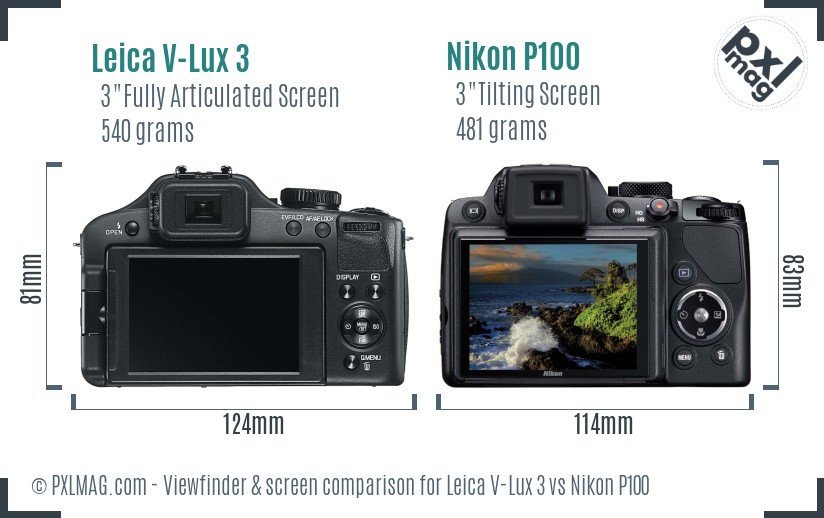 Leica V-Lux 3 vs Nikon P100 Screen and Viewfinder comparison