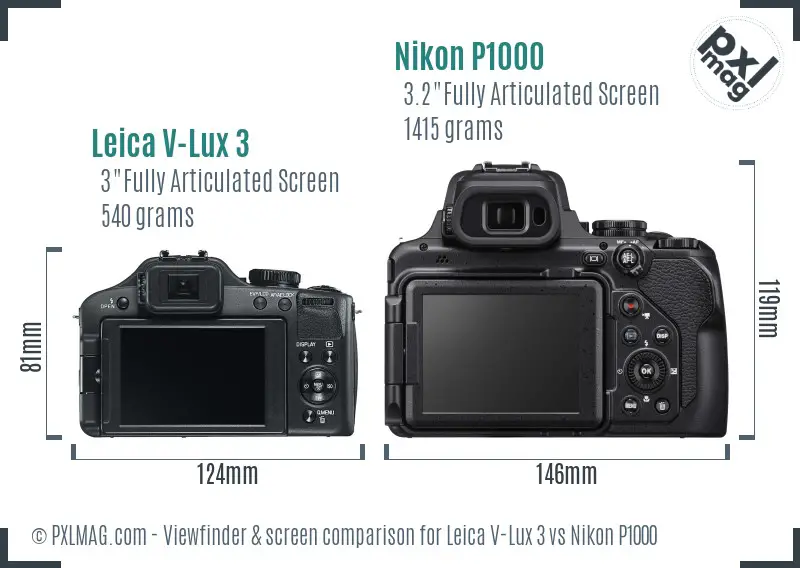 Leica V-Lux 3 vs Nikon P1000 Screen and Viewfinder comparison