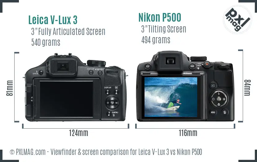 Leica V-Lux 3 vs Nikon P500 Screen and Viewfinder comparison