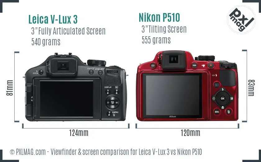 Leica V-Lux 3 vs Nikon P510 Screen and Viewfinder comparison
