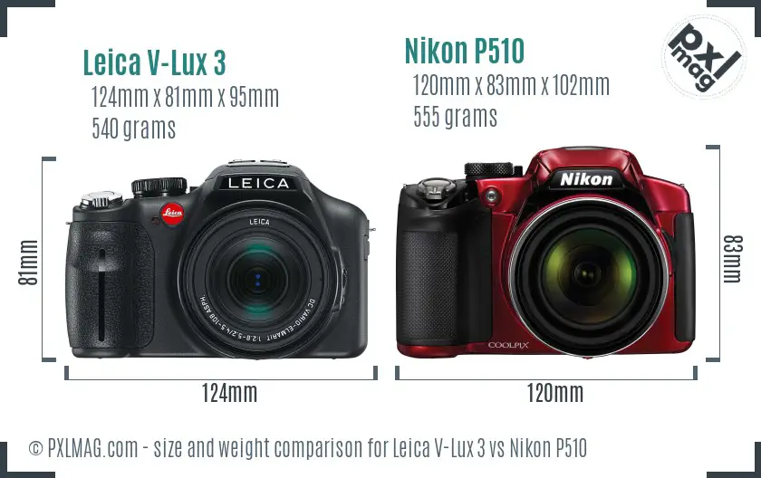 Leica V-Lux 3 vs Nikon P510 size comparison