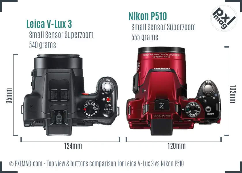 Leica V-Lux 3 vs Nikon P510 top view buttons comparison