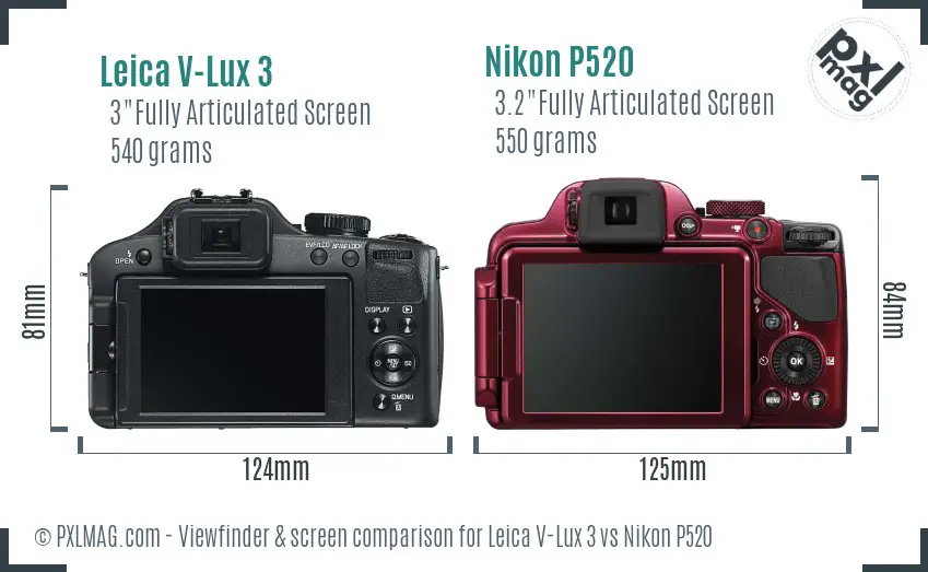 Leica V-Lux 3 vs Nikon P520 Screen and Viewfinder comparison