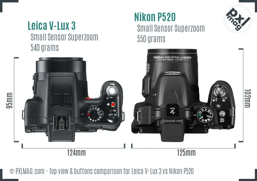 Leica V-Lux 3 vs Nikon P520 top view buttons comparison