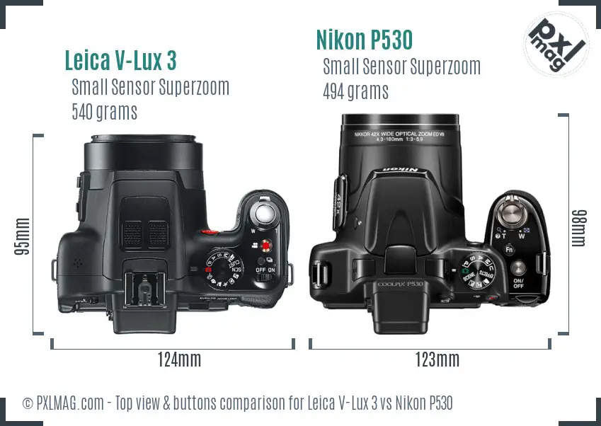 Leica V-Lux 3 vs Nikon P530 top view buttons comparison