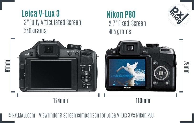 Leica V-Lux 3 vs Nikon P80 Screen and Viewfinder comparison