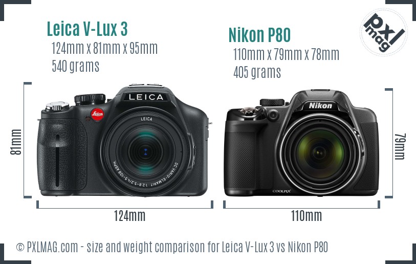 Leica V-Lux 3 vs Nikon P80 size comparison