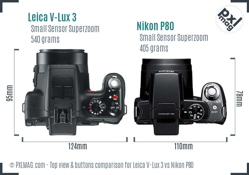 Leica V-Lux 3 vs Nikon P80 top view buttons comparison