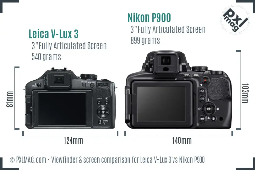 Leica V-Lux 3 vs Nikon P900 Screen and Viewfinder comparison