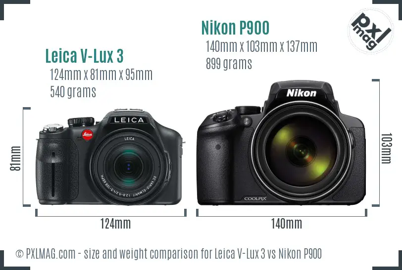 Leica V-Lux 3 vs Nikon P900 size comparison