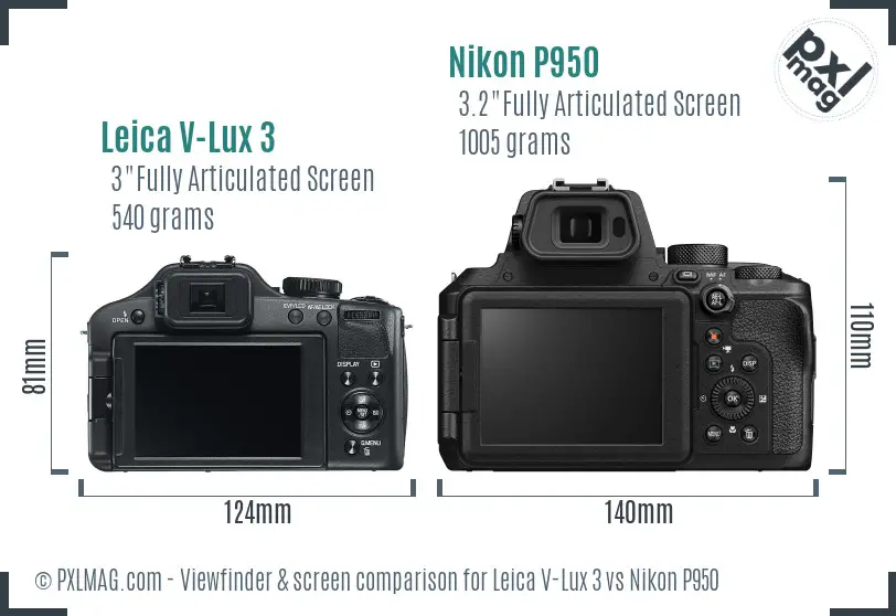 Leica V-Lux 3 vs Nikon P950 Screen and Viewfinder comparison