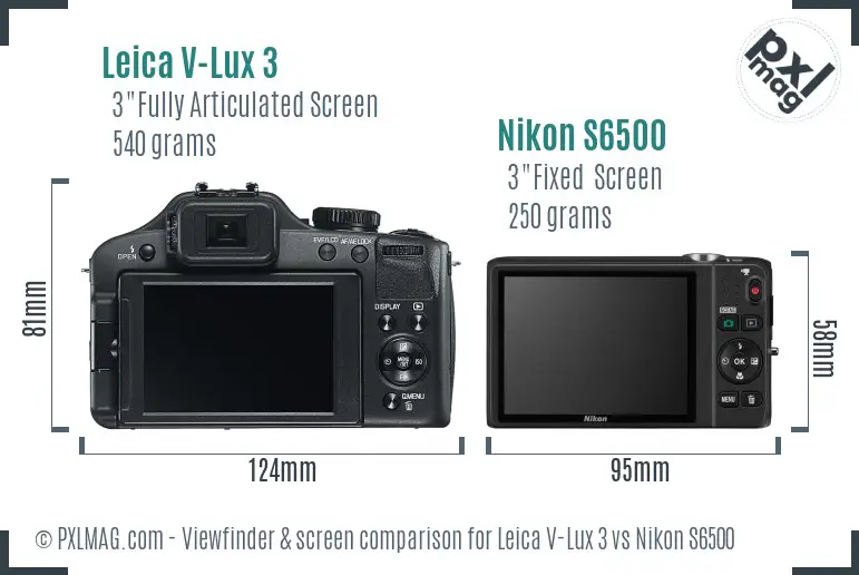 Leica V-Lux 3 vs Nikon S6500 Screen and Viewfinder comparison