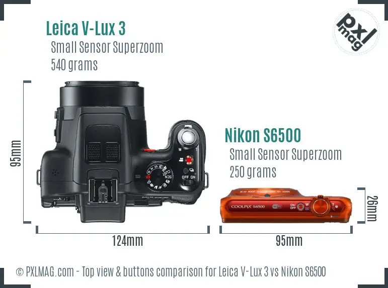 Leica V-Lux 3 vs Nikon S6500 top view buttons comparison