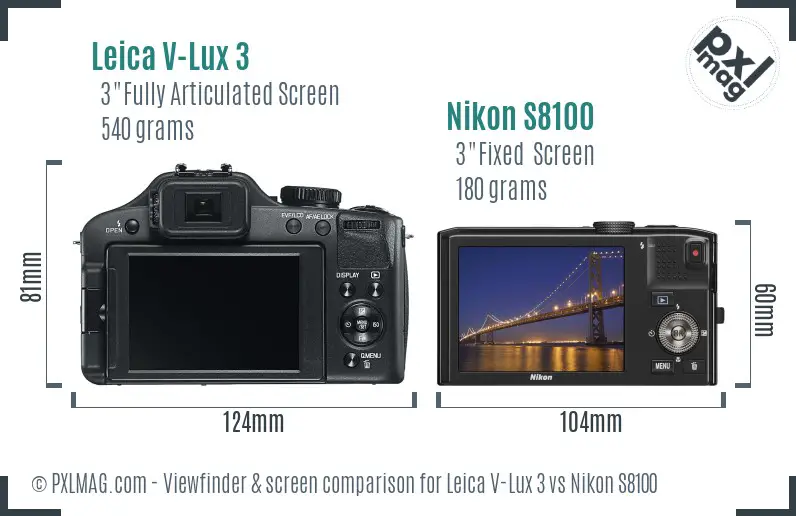 Leica V-Lux 3 vs Nikon S8100 Screen and Viewfinder comparison