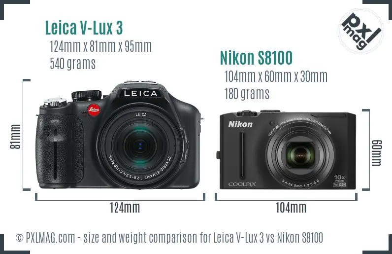 Leica V-Lux 3 vs Nikon S8100 size comparison