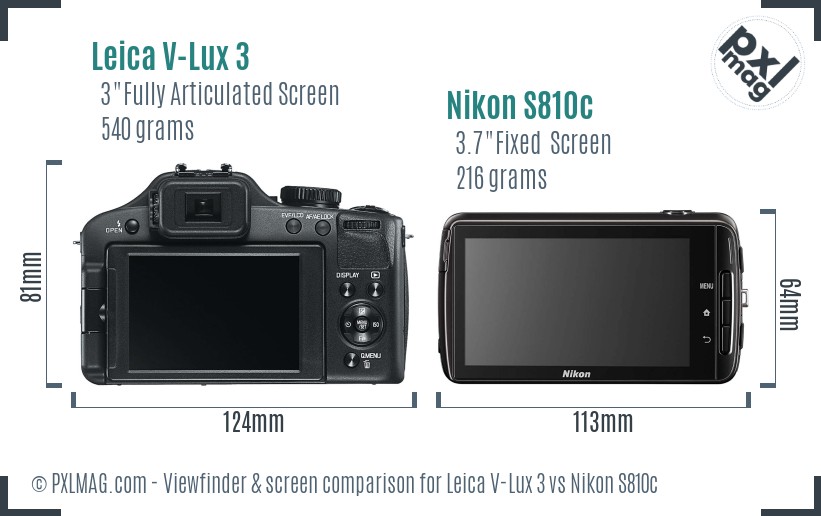 Leica V-Lux 3 vs Nikon S810c Screen and Viewfinder comparison