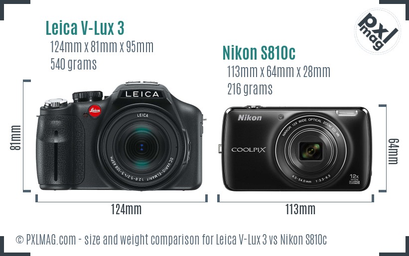 Leica V-Lux 3 vs Nikon S810c size comparison Leica V-Lux 3 vs Nikon S810c size comparison