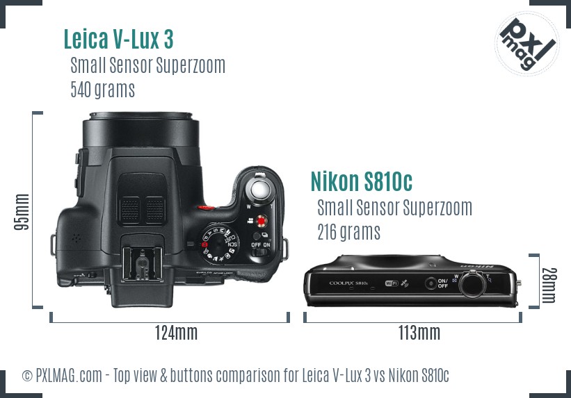 Leica V-Lux 3 vs Nikon S810c top view buttons comparison