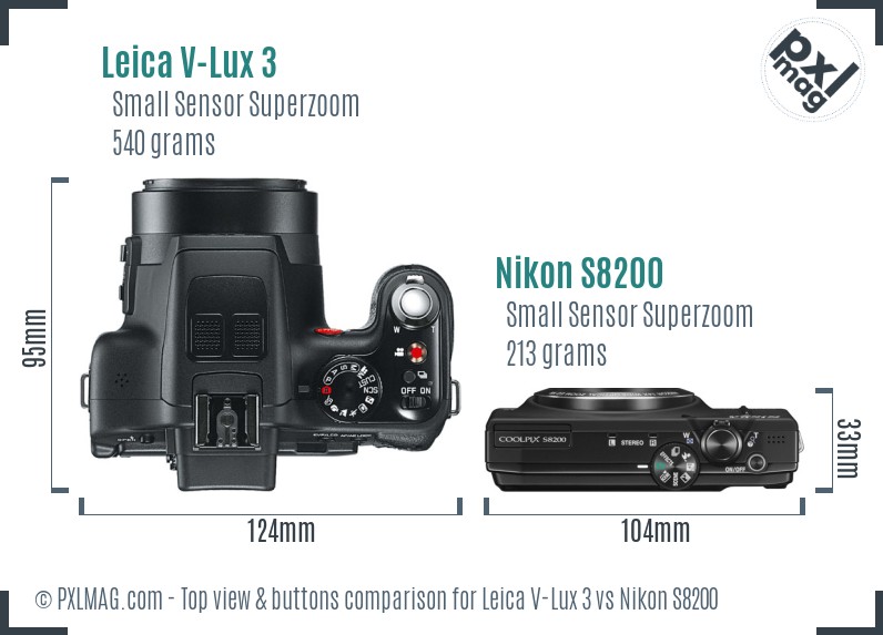 Leica V-Lux 3 vs Nikon S8200 top view buttons comparison