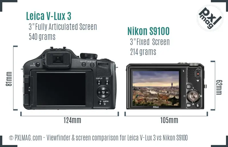 Leica V-Lux 3 vs Nikon S9100 Screen and Viewfinder comparison