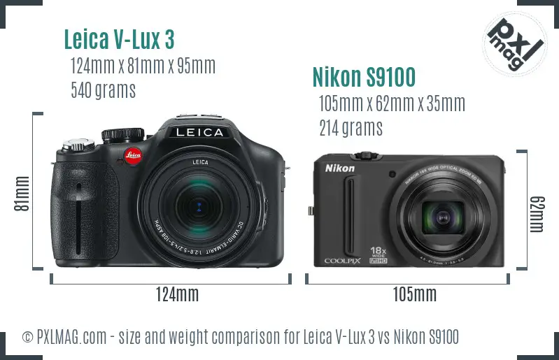 Leica V-Lux 3 vs Nikon S9100 size comparison