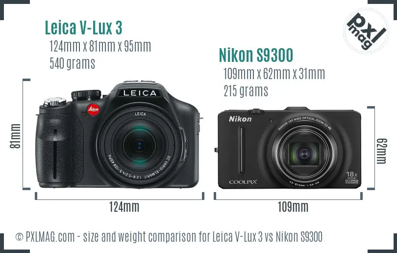 Leica V-Lux 3 vs Nikon S9300 size comparison Leica V-Lux 3 vs Nikon S9300 size comparison