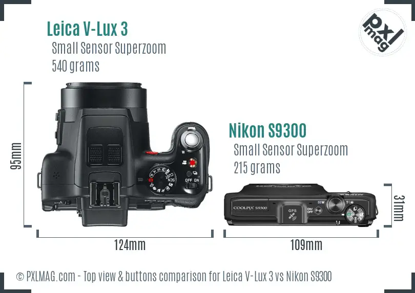 Leica V-Lux 3 vs Nikon S9300 top view buttons comparison Leica V-Lux 3 vs Nikon S9300 top view buttons comparison