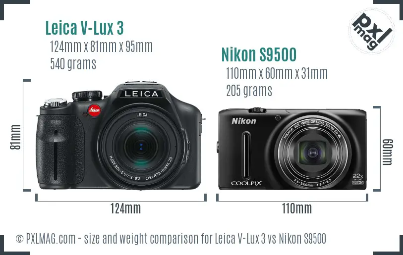 Leica V-Lux 3 vs Nikon S9500 size comparison Leica V-Lux 3 vs Nikon S9500 size comparison