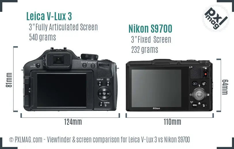 Leica V-Lux 3 vs Nikon S9700 Screen and Viewfinder comparison