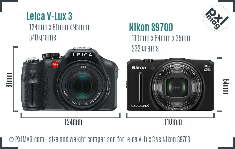 Leica V-Lux 3 vs Nikon S9700 size comparison