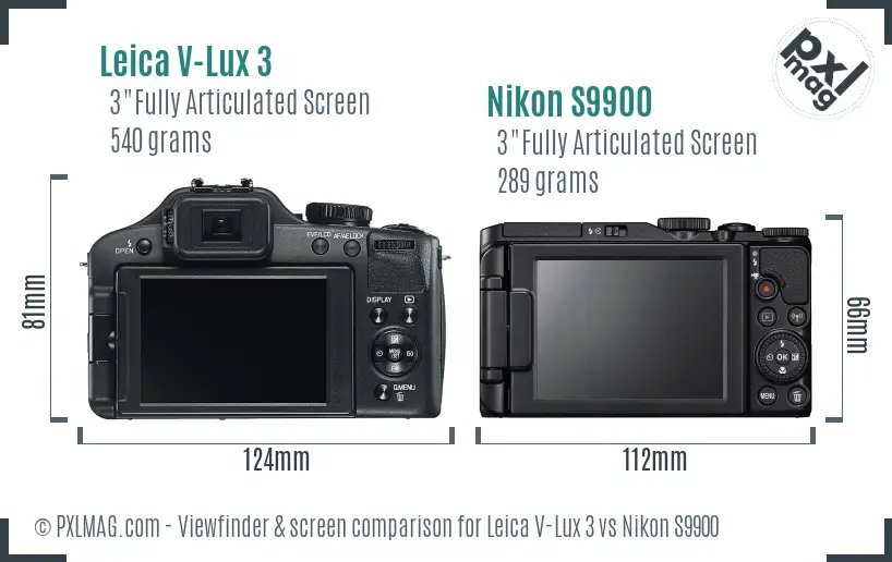 Leica V-Lux 3 vs Nikon S9900 Screen and Viewfinder comparison