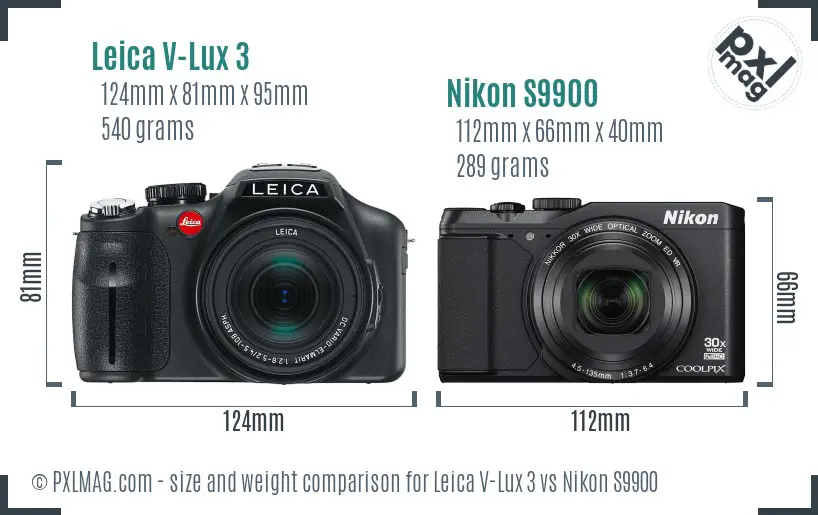 Leica V-Lux 3 vs Nikon S9900 size comparison