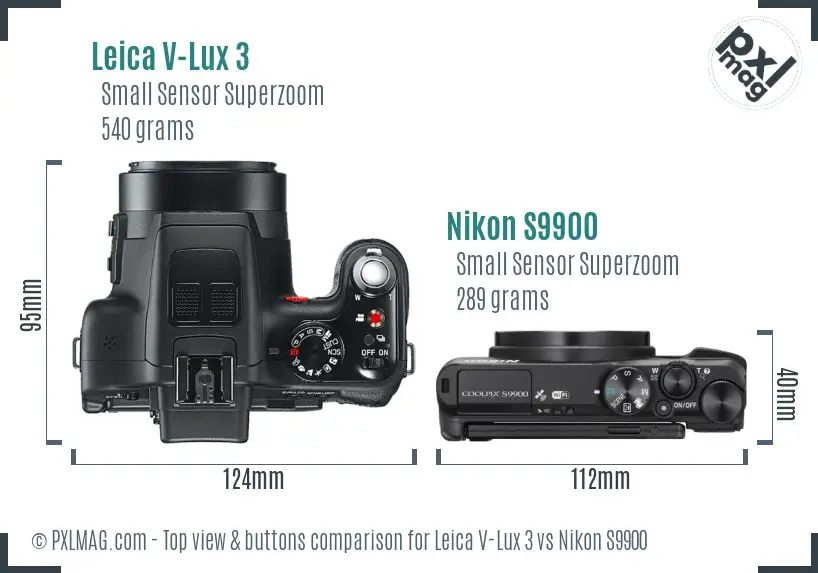Leica V-Lux 3 vs Nikon S9900 top view buttons comparison