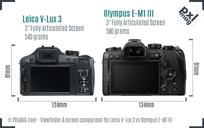 Leica V-Lux 3 vs Olympus E-M1 III Screen and Viewfinder comparison