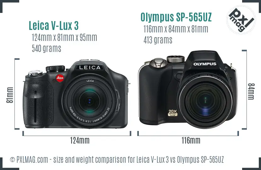 Leica V-Lux 3 vs Olympus SP-565UZ size comparison