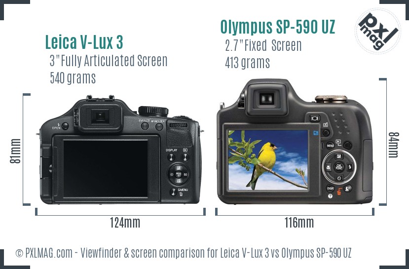 Leica V-Lux 3 vs Olympus SP-590 UZ Screen and Viewfinder comparison