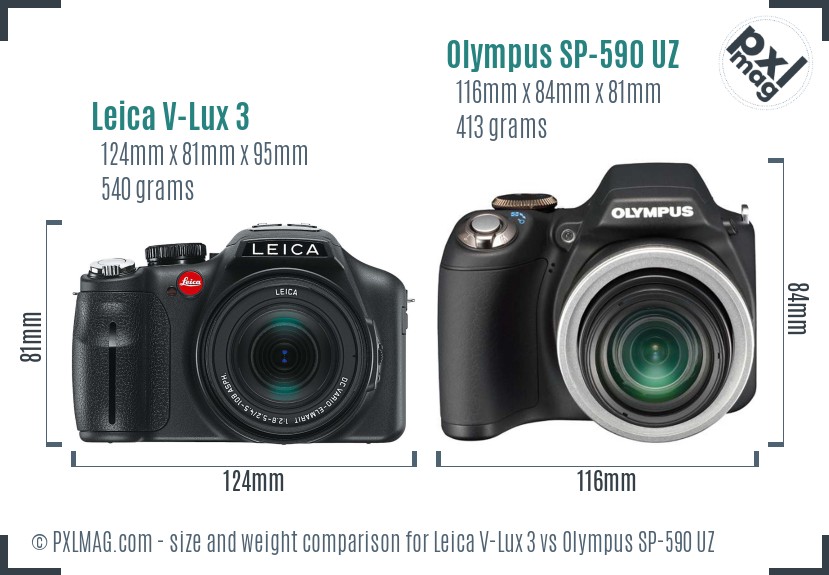 Leica V-Lux 3 vs Olympus SP-590 UZ size comparison